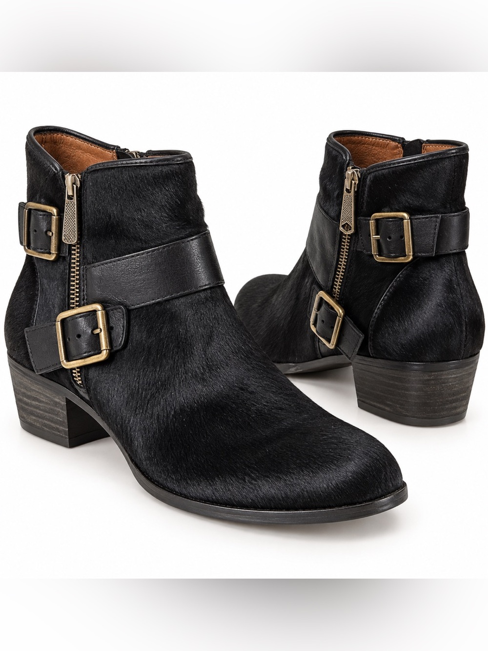 Donald J Pliner Dalis Black Calf Hair Moto Ankle Boots Size 9Mf